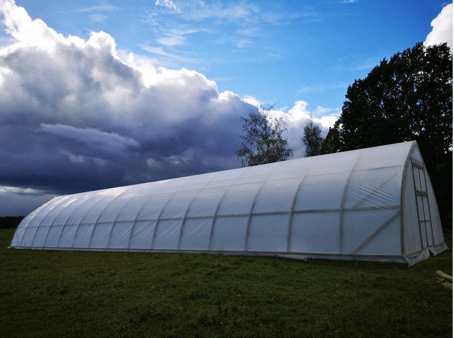 Exterior view of greenhouse frame