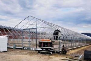 Industrial single bay greenhouse assembly in proccess