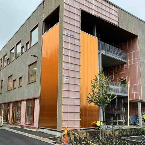 Orange colour polycarbonate facade