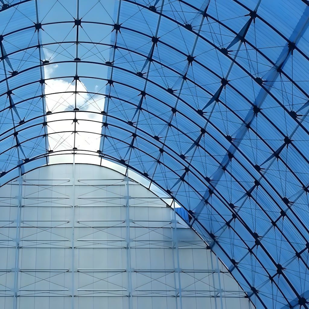 Blue corrugated multiwall polycarbonate roof
