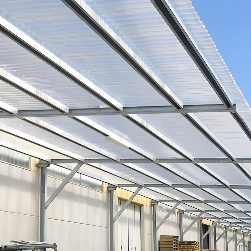 Clear corrugated multiwall polycarbonate roof