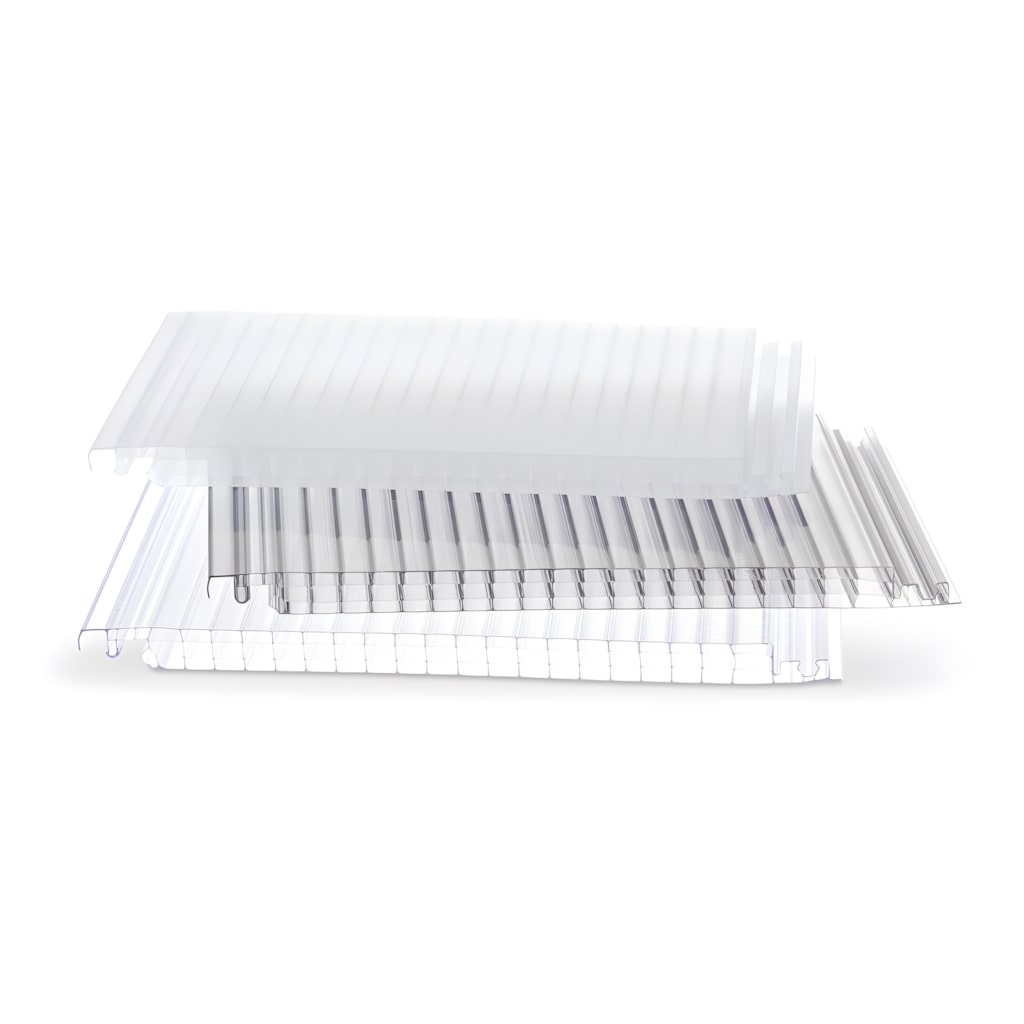 Clear and grey snap‑fit multiwall polycarbonate panels